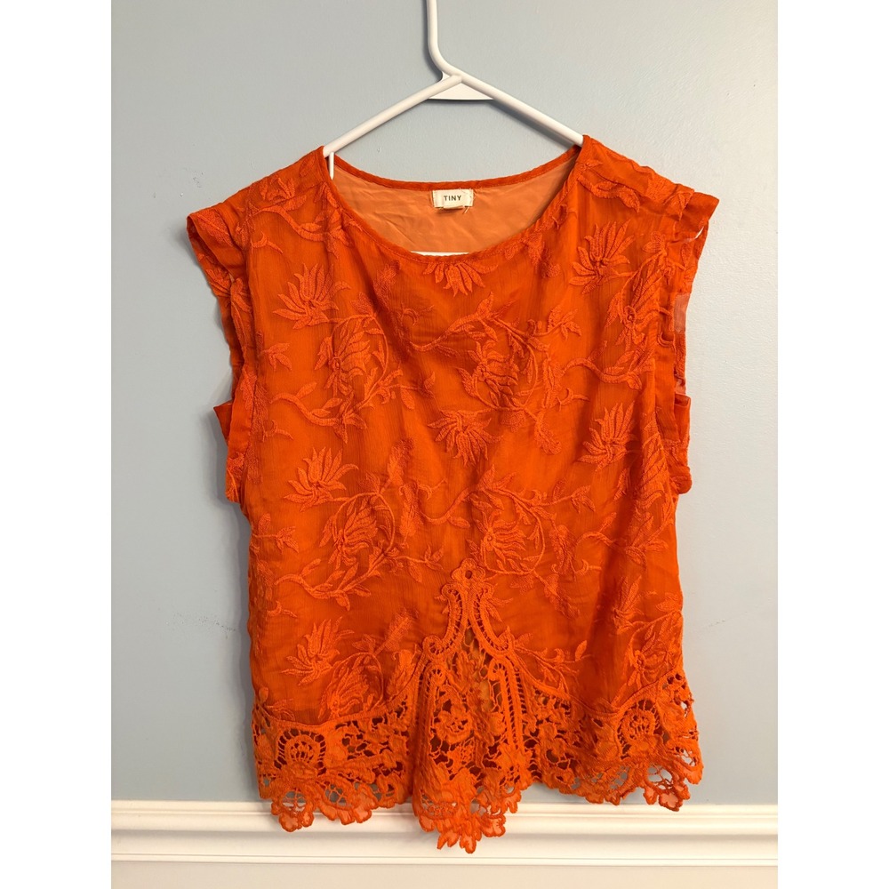 Anthropologie Orange Floral Embroidered Crochet Lace Blouse Shirt Top XS